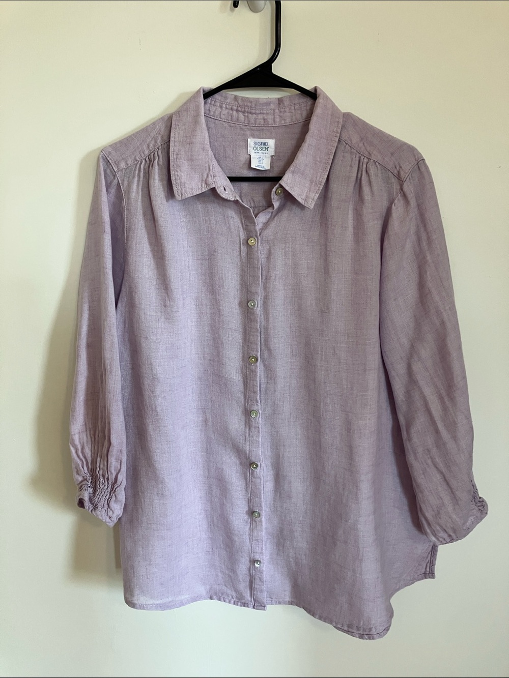 Sigrid Olsen Lavender Linen Button-Front Shirt